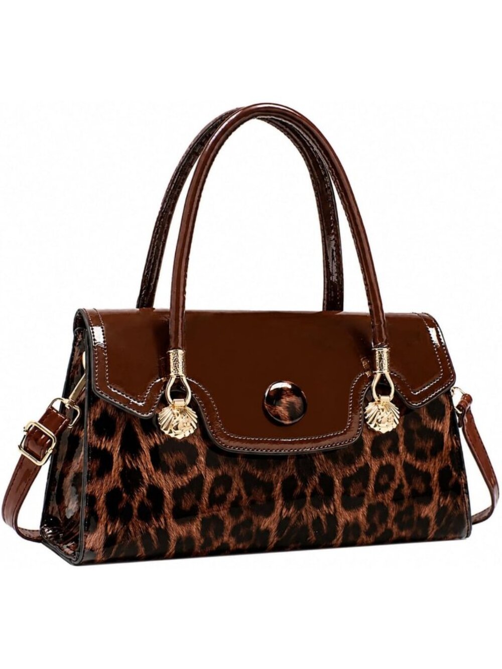 Stylish Leopard Print Tote Bag for Women | Shiny Leather Handbag for Work
